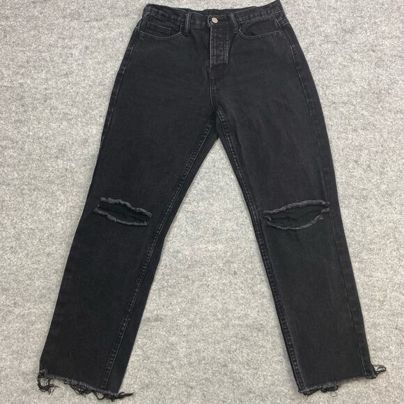 Princess Polly jeans womens 12 black biker Emo goth distressed rawhem button fly - Picture 1 of 14